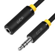 GCR Удлинитель аудио 5.0m jack 3,5mm/jack 3,5mm черный, желтая окантовка, ультрагибкий, 28AWG, M/F, Premium GCR-STM1114-5.0m, экран, стерео